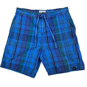 Weatherproof Drawstring Hybrid Casual Shorts Men 32 Blue Green Plaid